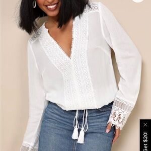 Lulu's Ivory Lace V-Neck Blouse